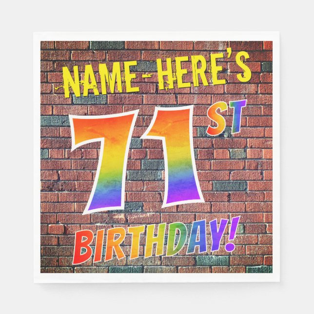 Graffiti Rainbow Look 71ST BIRTHDAY! + Custom Name Napkin (Front)