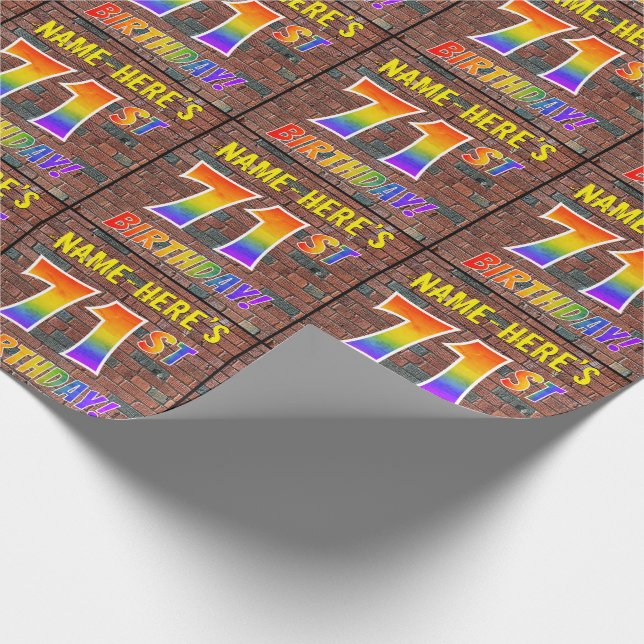 Graffiti Rainbow Look 71ST BIRTHDAY! & Custom Name Wrapping Paper (Corner)