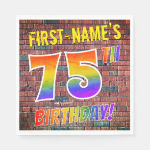 Graffiti Rainbow Look 75TH BIRTHDAY! + Custom Name Napkin