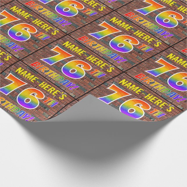 Graffiti Rainbow Look 76TH BIRTHDAY! & Custom Name Wrapping Paper (Corner)