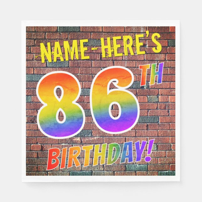 Graffiti Rainbow Look 86TH BIRTHDAY! + Custom Name Napkin (Front)
