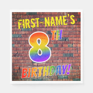 Graffiti Rainbow Look 8TH BIRTHDAY! + Custom Name Napkin