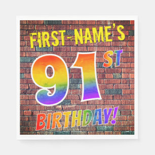 Graffiti Rainbow Look 91ST BIRTHDAY! + Custom Name Napkin