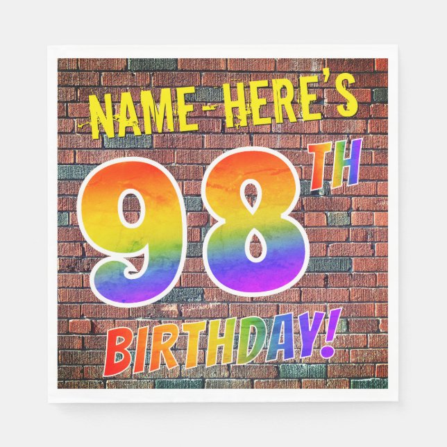 Graffiti Rainbow Look 98TH BIRTHDAY! + Custom Name Napkin (Front)