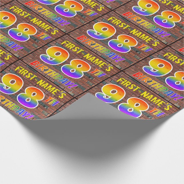 Graffiti Rainbow Look 98TH BIRTHDAY! & Custom Name Wrapping Paper (Corner)