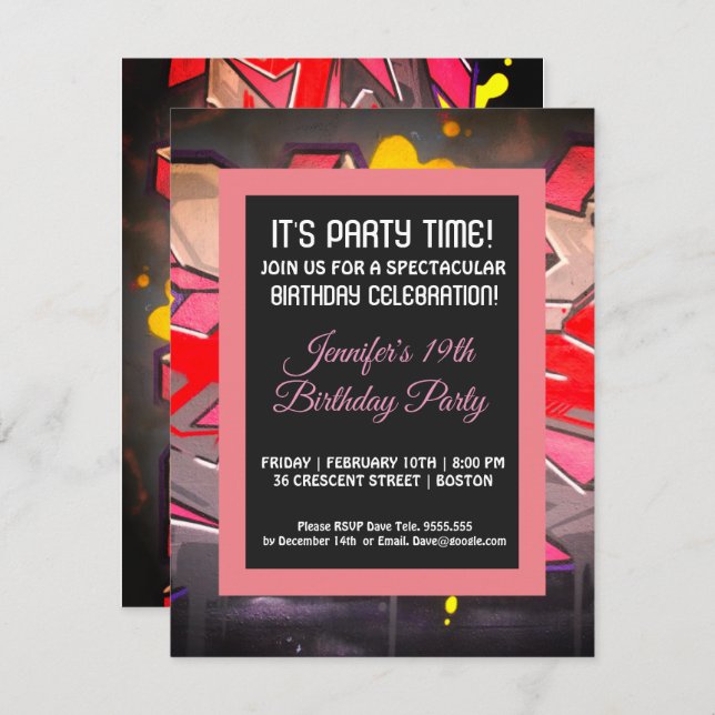 Graffiti Red Letters Birthday Invitation (Front/Back)