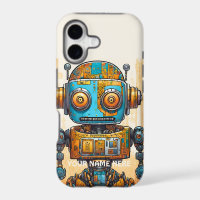 GRAFFITI ROBOT BLUE GOLD FUTURISTIC VINTAGE
