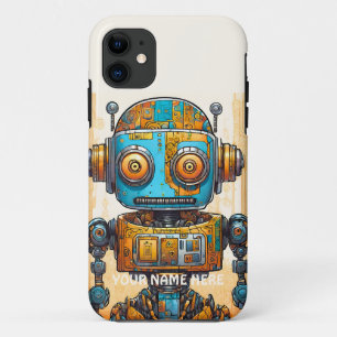 GRAFFITI ROBOT BLUE GOLD FUTURISTIC VINTAGE Case-Mate iPhone CASE