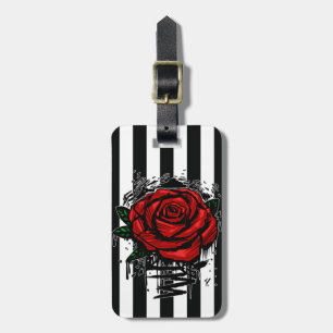 Graffiti Rose Black White Stripe Urban Street Art Luggage Tag