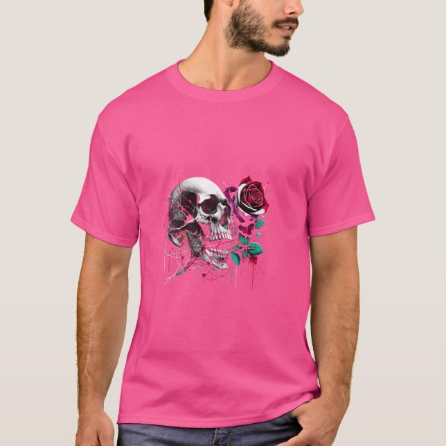Graffiti Rose Skull - Edgy Vector Art T-Shirt (Front)
