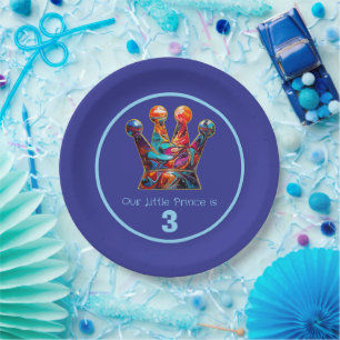 Graffiti Royal Prince Crown Birthday Paper Plate