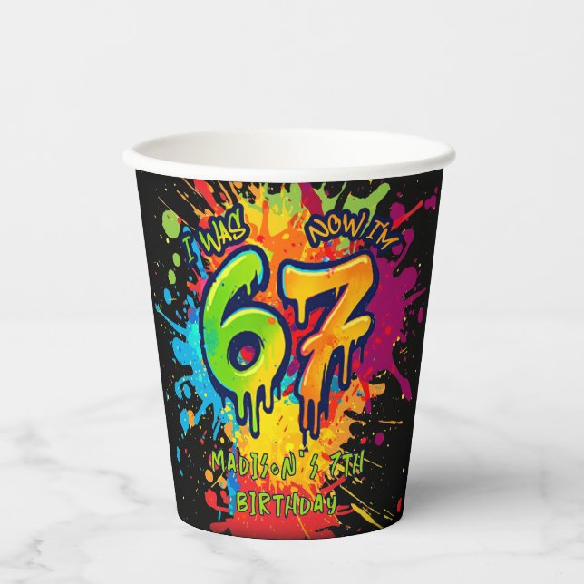  Graffiti Six Seven Kids 7th Birthday Paper Cups (Front)