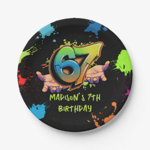 Graffiti Six Seven Kids 7th Birthday Paper Plate