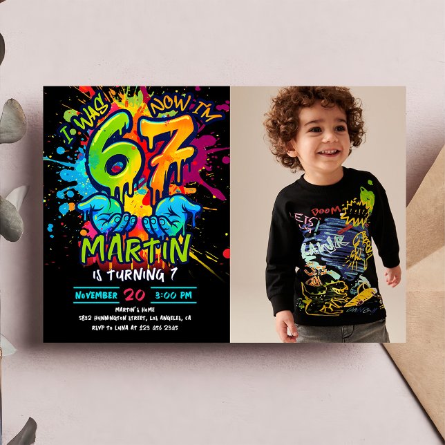 Graffiti Six Seven Kids Birthday Invitation (Creator Uploaded)