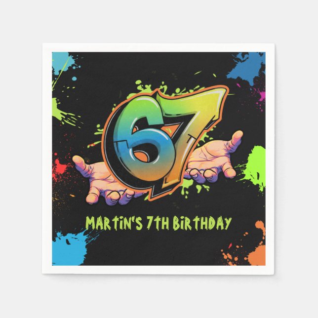 Graffiti Six Seven Kids Birthday Napkins (Front)