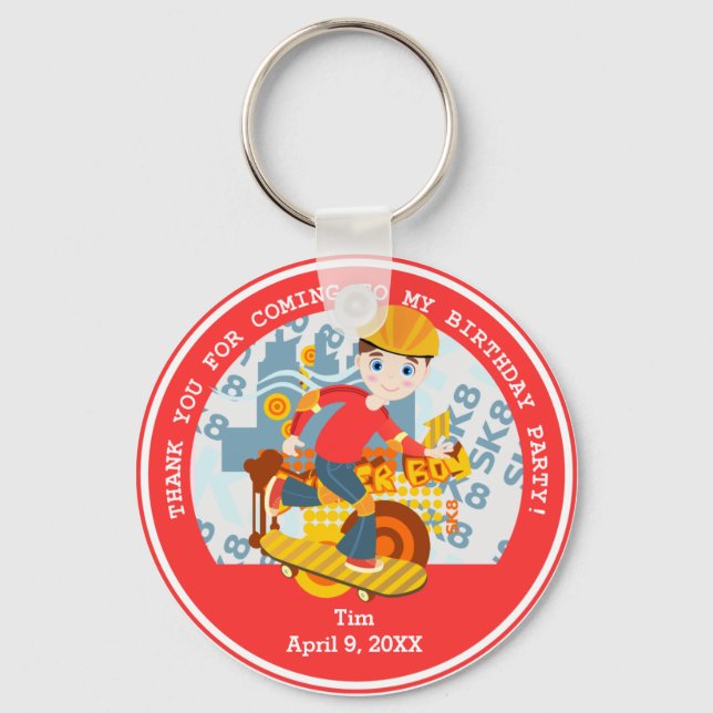 Graffiti skateboard kid birthday party key ring (Front)