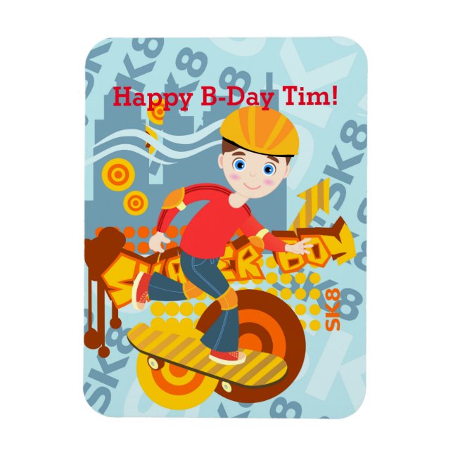 Graffiti skateboard kid birthday party magnet (Vertical)