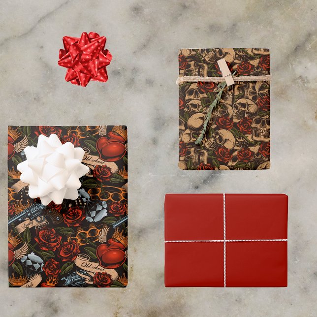 Graffiti Skull Gun Roses Love Goth urban  Wrapping Paper Sheet (Creator Uploaded)