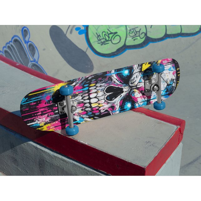 Graffiti Skull Skateboard Deck Neon Street Art  (punk skull skateboard deck)