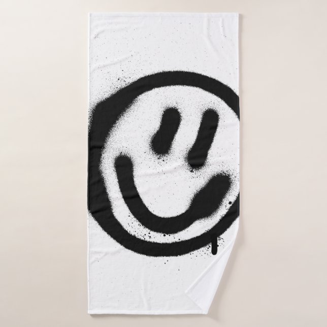 graffiti smiling face emoticon in black on whitesp bath towel (Bath Towel)