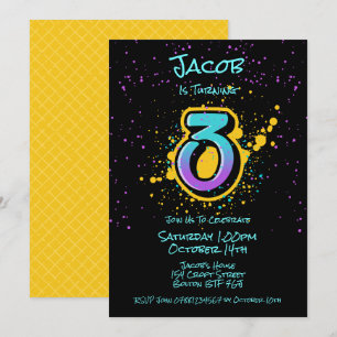 Graffiti Splatter Age Three Invitation