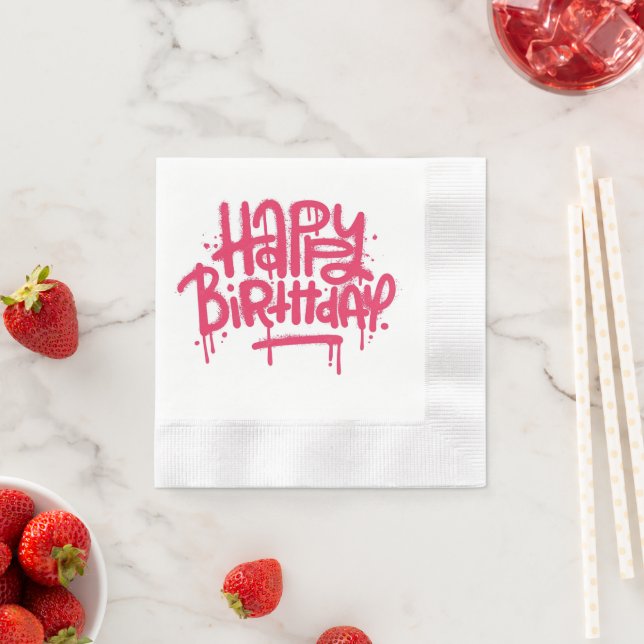 Graffiti Spray Happy Birthday Gifts Love Pink Napkin (Insitu)