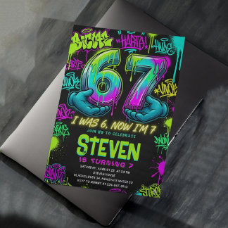 Graffiti Street Art 7th Birthday Party Invitation