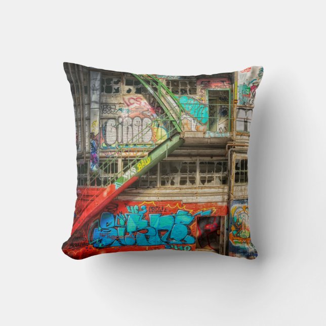 Graffiti Street Art Abandoned Building  Pillow (Front)