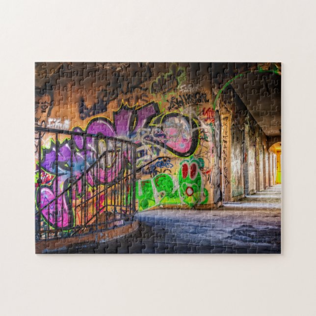 Graffiti Street Art Colourful Abandoned Staircase Jigsaw Puzzle (Horizontal)