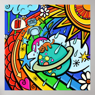 Graffiti Street Art Rainbow Weather Funky Cartoon Poster