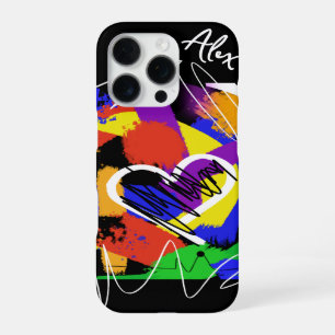 Graffiti Style Colorful Messy Heart iPhone 16 Pro Case