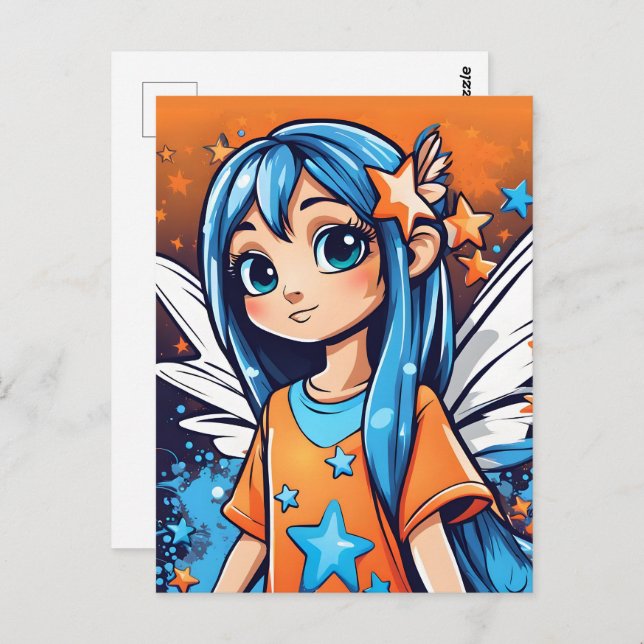 Graffiti Style Fairy With Blue Hair Postcard (Front/Back)