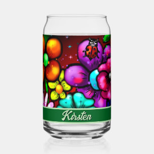 Graffiti Style Flowers & Ladybug Personalised Can Glass