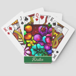 Graffiti Style Flowers & Ladybug Personalised Playing Cards