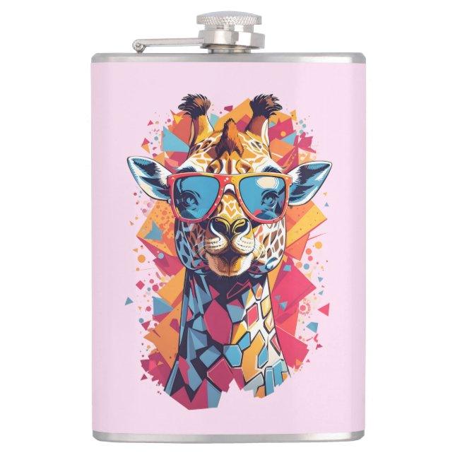 Graffiti Style Giraffe Portrait-58567 Hip Flask (Front)