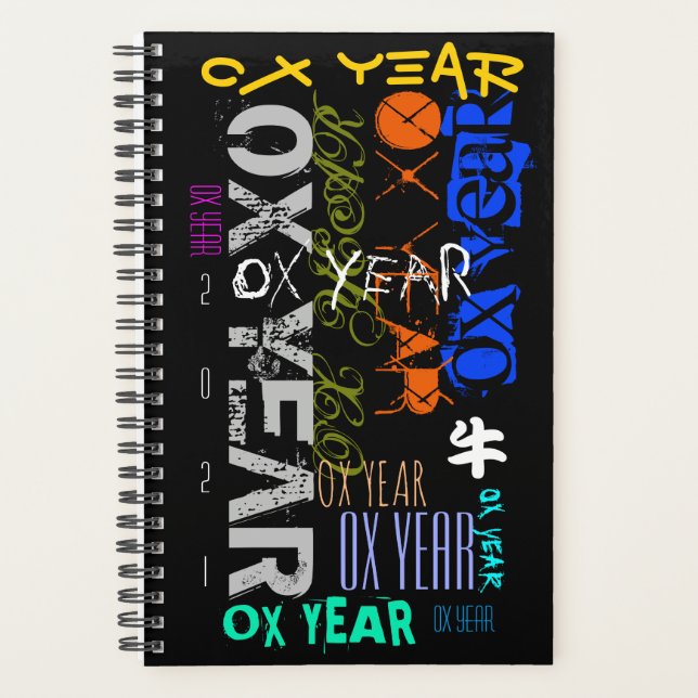 Graffiti style Repeating Ox Year 2021 Small P Planner (Front)