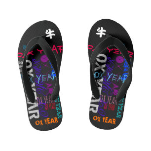 Graffiti style Repeating Ox Year 2021 Toddler FF Kid's Jandals