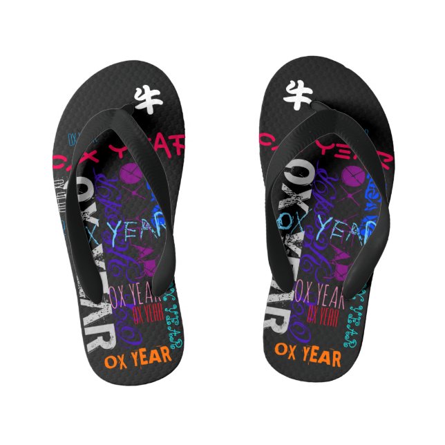 Graffiti style Repeating Ox Year 2021 Toddler FF Kid's Jandals (Footbed)