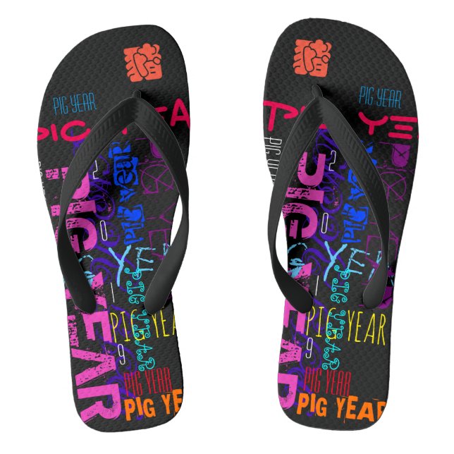 Graffiti style Repeating Pig Year 2019 Men FF Jandals (Footbed)
