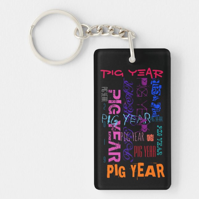 Graffiti style Repeating Pig Year 2019 R Keychain (Front)