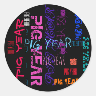 Graffiti style Repeating Pig Year 2019 Round Stick Classic Round Sticker