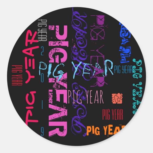 Graffiti style Repeating Pig Year 2019 Round Stick Classic Round Sticker (Front)