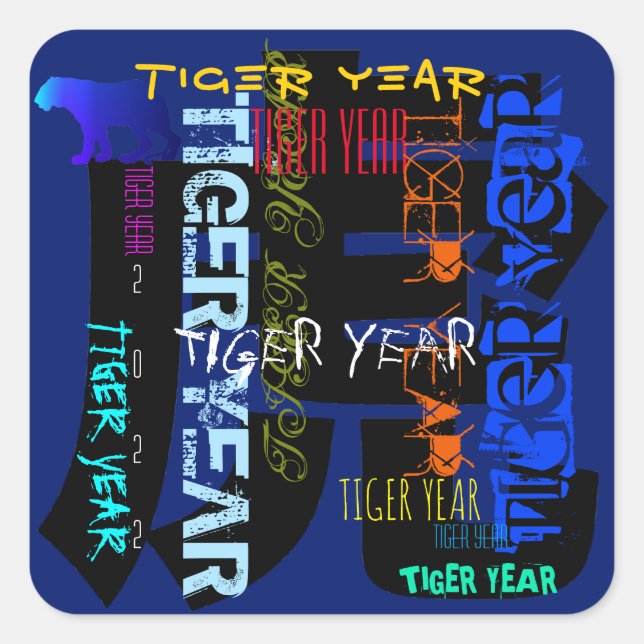 Graffiti style Repeating Tiger Year 2022 SqS Square Sticker (Front)