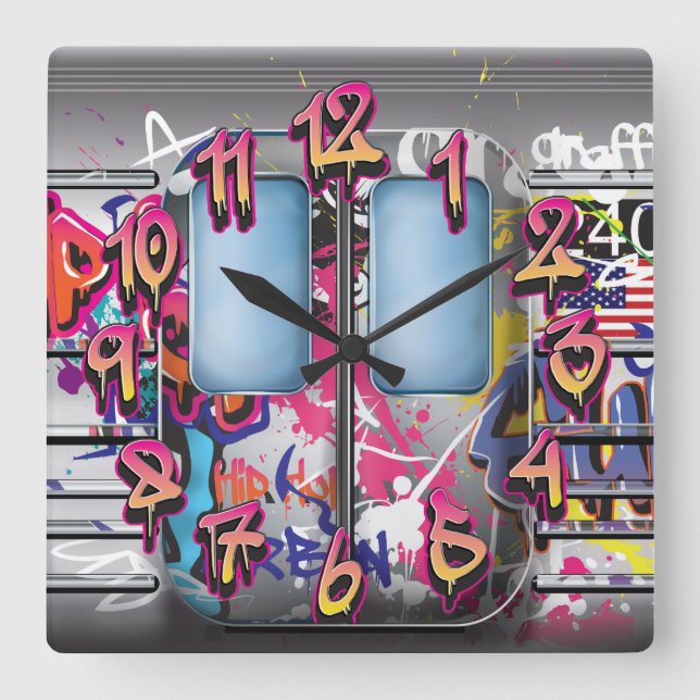 Graffiti Subway Train Square Wall Clock (Front)