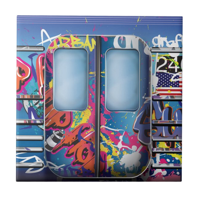 Graffiti Subway Train. Tile (Front)
