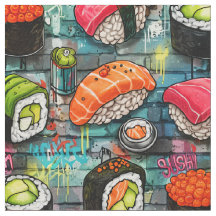 Graffiti Sushi Seamless Pattern Fabric