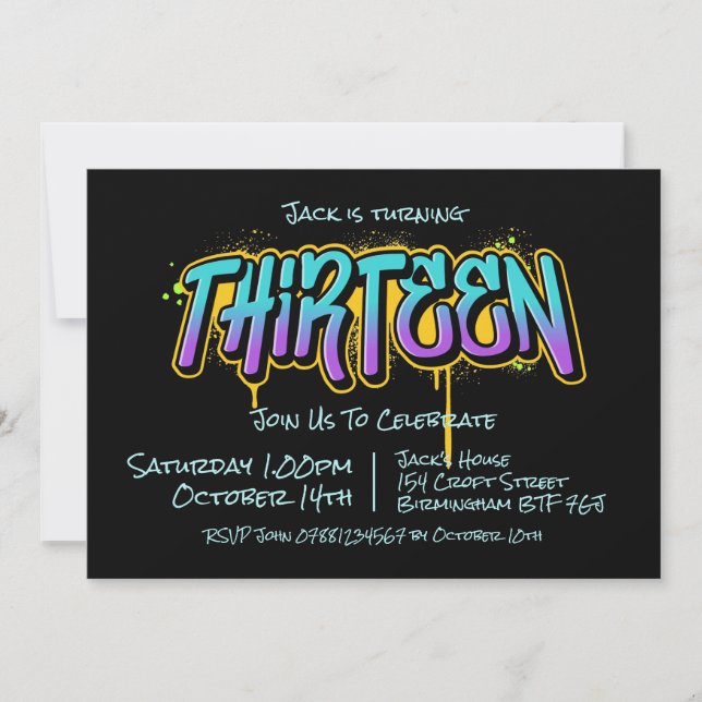 Graffiti Teen Thirteen Invitation (Front)