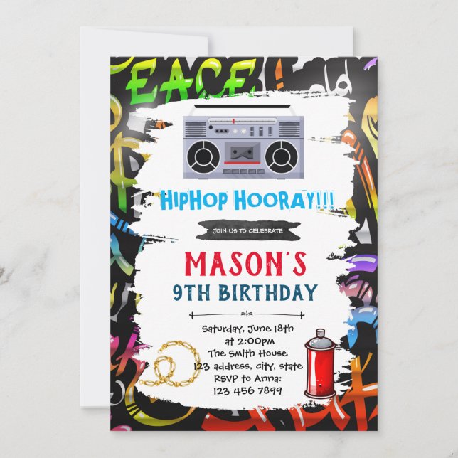 Graffiti theme birthday card invitation (Front)