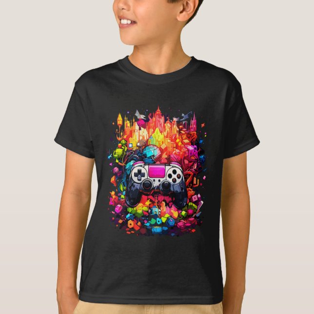 Graffiti Tie Dye Splash Video Game Controller Game T-Shirt (Front)
