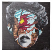 Graffiti Tile  Depicting a Woman's Head